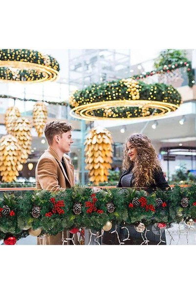 OEM Ghirlanda decorativa Craciun cu funde rosii si conuri de brad, 2,70 m, Verde