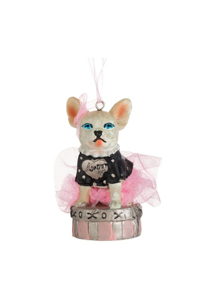 OEM Ornament brad de Crăciun Caine din Polirasina cu Fusta Tutu Roz 8 cm, pen...