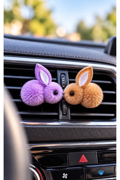 TEMUNGUR Red and White Plush Rabbit Car Air Vent Decoration—Cute Car Accessory