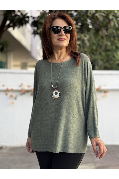 DenizEge Italian Round-Neck Textured Basket-Weave Knit, Khaki