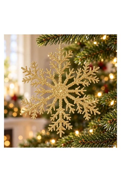 OEM Ornament brad in Forma de Fulg de Zapada de Culoarea Sampaniei cu glitter...
