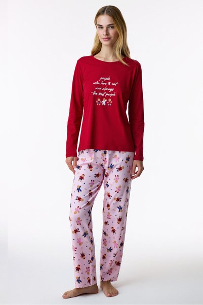 Penti Red Gingerbread Christmas-Patterned Cotton Long-Sleeved Pajama Set