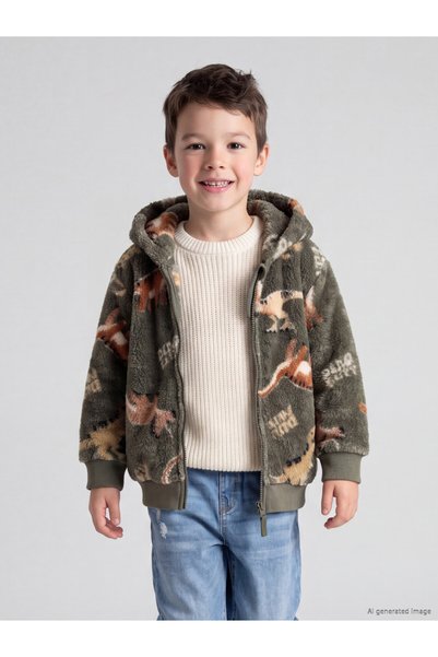 LC Waikiki Quality Pieces from Çelebi Store Hooded Boys' Plush Cardigan