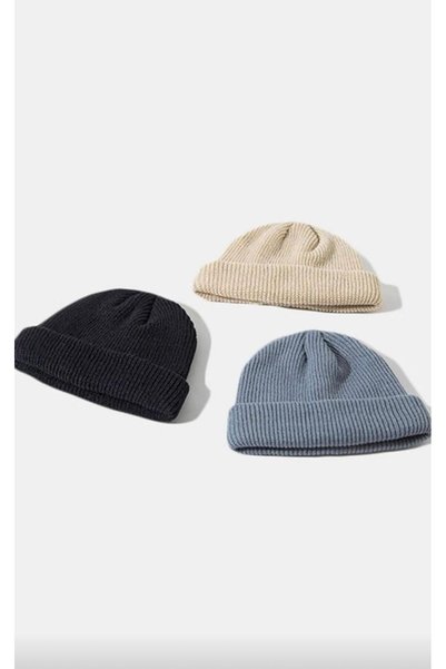 TNR SPORT Unisex Foldable Crepe-Black-Blue 3-Piece Beanie Set