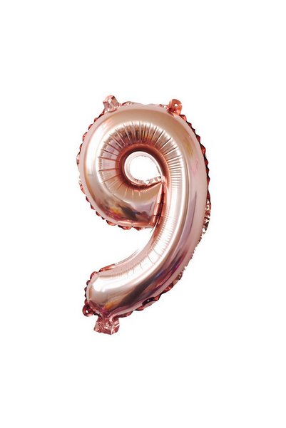 OEM Balon din folie, Cifra 9, 81 cm, Pentru Aer sau Heliu, Bulk, roz auriu