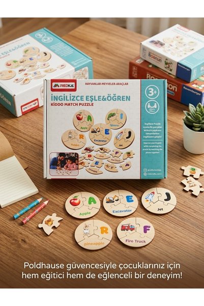 POLHAUSE Poldhause İngilizce Eşle & Öğren Kiddo Match Puzzle - Hayvanlar, Mey...