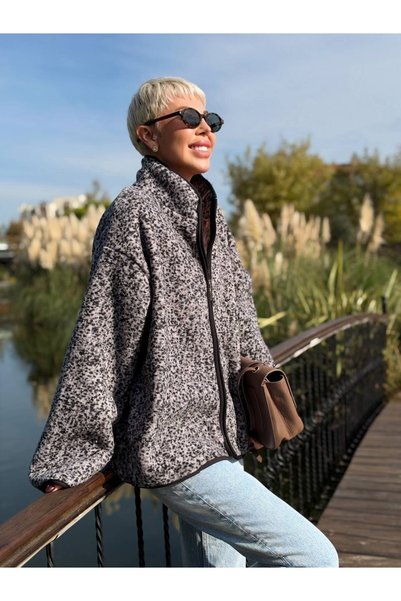 manana fashion Mock Neck Fleece Cardigan