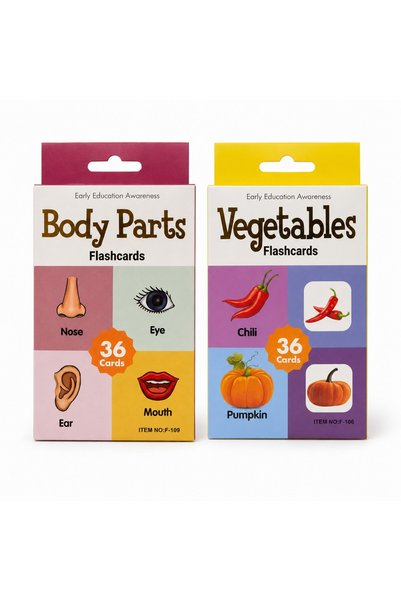 Mooniva Set of 2 educational flashcard packs – Body Parts and Vegetables, 72 ...