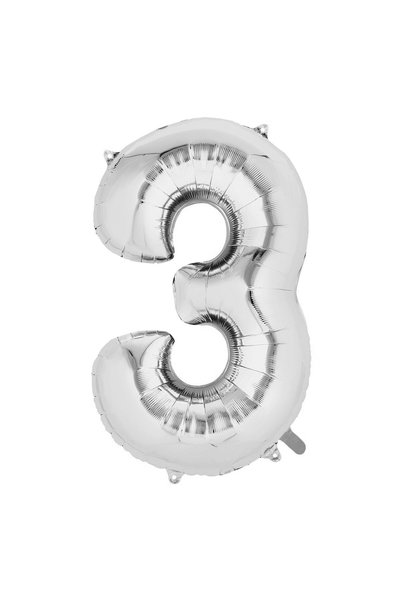 OEM Balon din folie, Cifra 3, 81 cm, Pentru Aer sau Heliu, Bulk, argintiu, de...