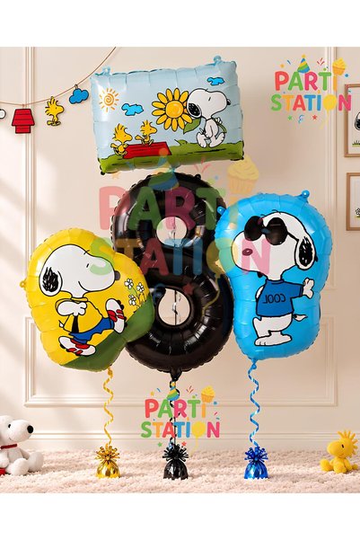 Parti Station Snopy Dog-Themed 8th Birthday Balloon Set, 4-Piece Snopy Foil B...