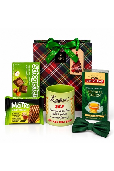 velve Pachet cadou pentru sef, Green Edition, cu cana cu mesaj, papion verde,...