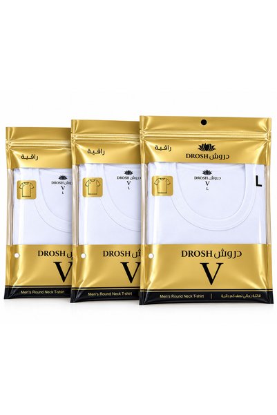 Drosh 3 فنايل دائري دروش V خيوط راقية الذهبي
