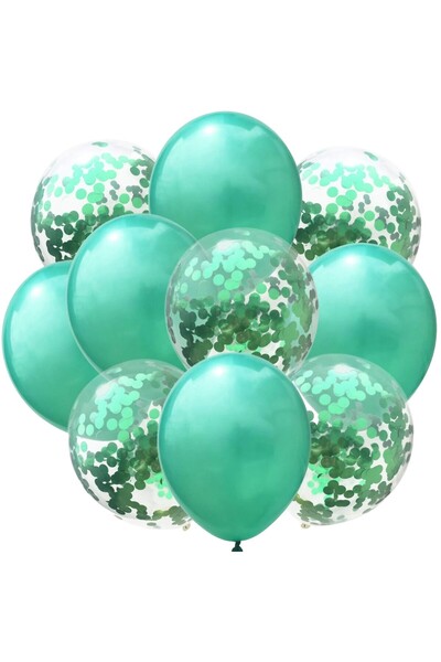 OEM Set 10 Baloane din Latex, Model Party Confetti, 5 x Confetti, 5 x Turcoaz...