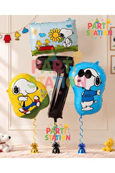 Parti Station Snopy Dog-Themed 7th Birthday Balloon Set, 4-Piece Snopy Foil B...