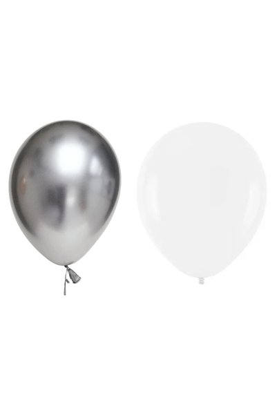 OEM Set 10 Baloane din Latex Metalizate, Model Party, alb, argintiu, 23 cm, 2...