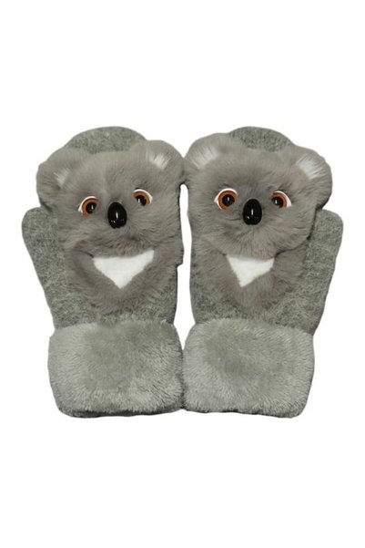 OEM Mănuși pufoase pentru copii, model koala 3D gri, cu protecție termică, pe...