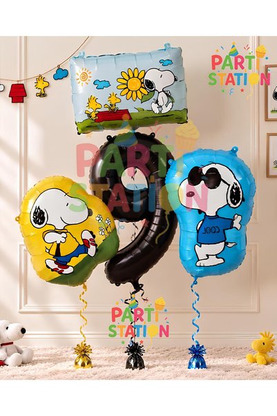 Parti Station Snopy Dog-Themed 9th Birthday Balloon Set, 4-Piece Snopy Foil B...