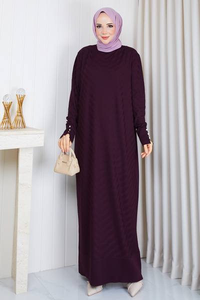 Pamuk Butik Women's V-Neck, Beaded-Sleeve, Mercerized Knit Dress