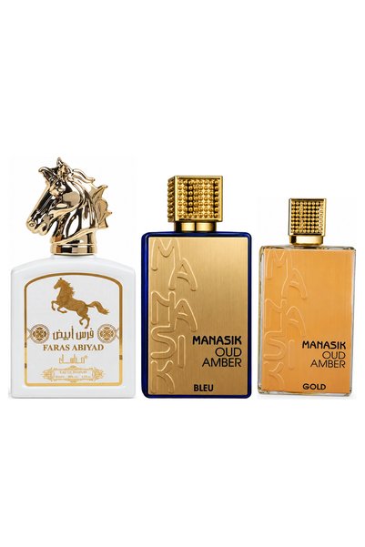 MANASIK Set 3 parfumuri Manasik, Faras Abiyad + Oud Amber Bleu + Oud Amber Go...