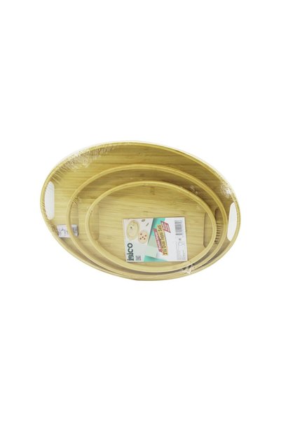HANEL OVAL - 3 BOY BAMBU AHŞAP TEPSİ SETİ 20X29--26X36--31X45CM