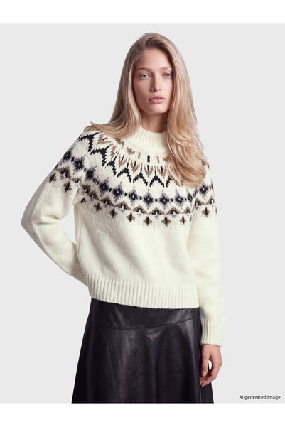 LC Waikiki TWO MT SHOP QUALITY LCW Vision Ecru Patterned Mock Neck Women's Sw...