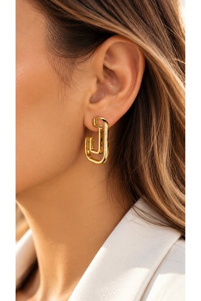 Adata Jewelry أقراط نسائية بتصميم هندسي / مطلية بالنحاس / لون ذهبي.