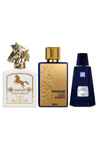 MANASIK Set 3 parfumuri Manasik, Faras Abiyad + Oud Amber Bleu + Oud Azuro, E...