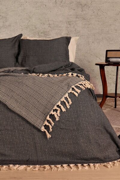Layan Home بطانية قطنية مزينة بسلسلة، غطاء لسرير/أريكة، مقاس 185 × 240 سم.