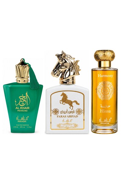 MANASIK Set 3 parfumuri Manasik, Al Baraka Pistachio + Faras Abiyad + Hissa H...