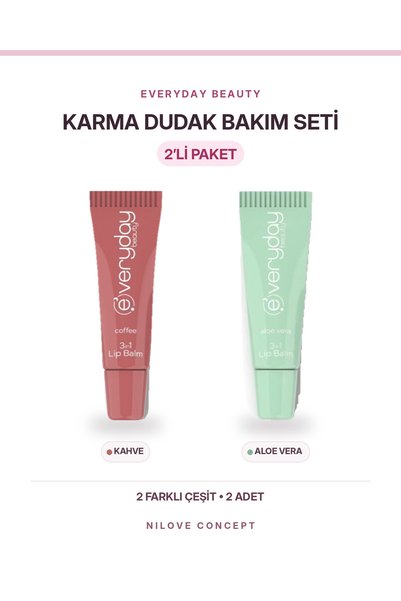 Everyday Beauty 3-in-1 Lip Balm Assorted 2-Pack: Coffee and Aloe Vera, 4 x 10 ml