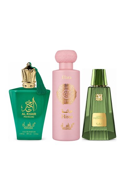 MANASIK Set 3 parfumuri Manasik, Al Baraka Pistachio + Hissa Elara + Lush Pis...