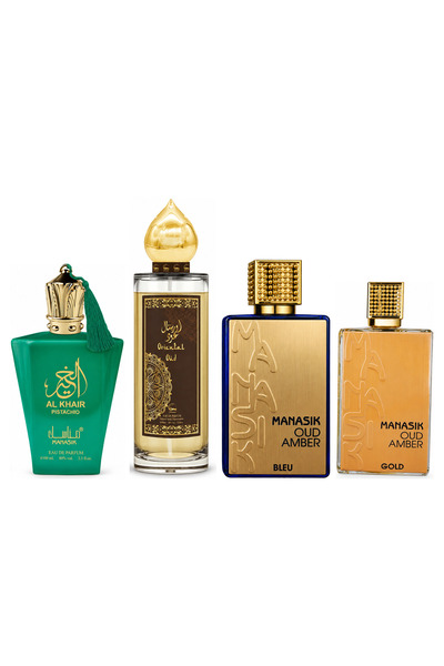 MANASIK Set 4 Manasik, Al Baraka Pistachio + Oriental Oud + Oud Amber Bleu + ...