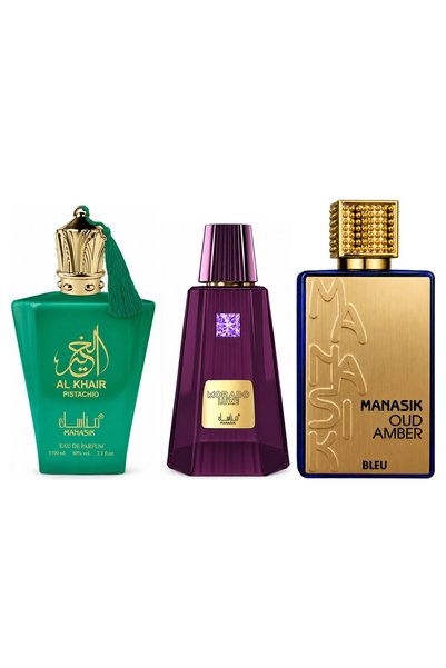 MANASIK Set 3 parfumuri Manasik, Al Baraka Pistachio + Morado Luxe + Oud Ambe...