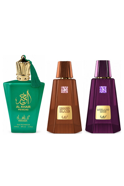 MANASIK Set 3 parfumuri Manasik, Al Baraka Pistachio + Liquid Blaze + Morado ...