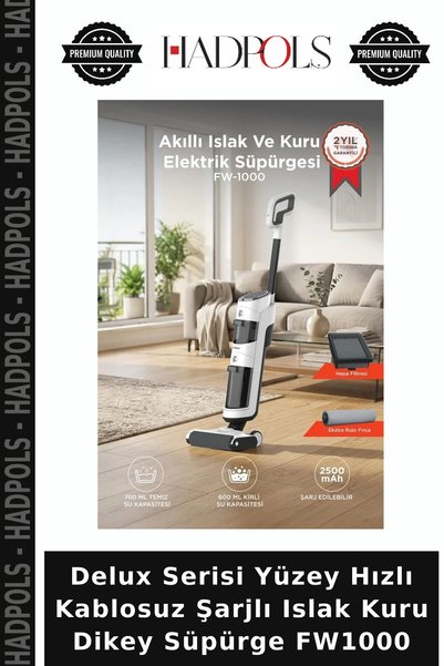 HadPols Delux Serisi Yüzey Hızlı Kablosuz Şarjlı Islak Kuru Dikey Süpürge FW1000