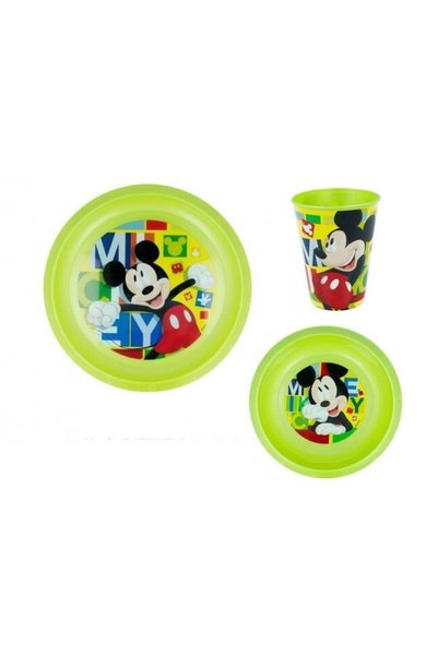 Mickey Mouse Set mic dejun Mickey Mouse, 3 piese - farfurie, castronel, pahar
