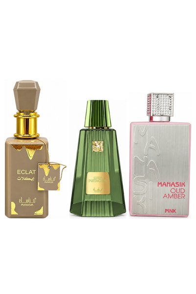MANASIK Set 3 parfumuri Manasik, Eclat + Lush Pistachio + Oud Amber Pink, EDP...