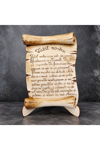 CREATIVITATEPLUS Decoratiune ceramica Tatal Nostru, cu agatatoare si suport l...