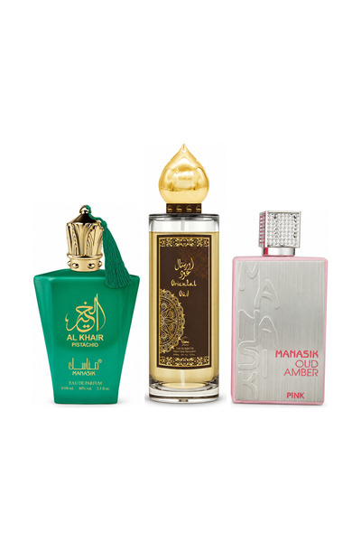 MANASIK Set 3 parfumuri Manasik, Al Baraka Pistachio + Oriental Oud + Oud Amb...