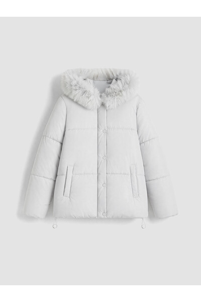 LC Waikiki XSIDE Women's Gray Fur-Trimmed Hooded Puffer Coat—The NEVAVM Diffe...