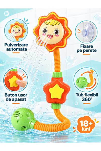 OEM Jucărie de Baie Floarea-Soarelui, Cap de Duș cu Ventuze și Jet de Apă, 18...