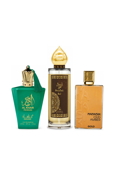 MANASIK Set 3 parfumuri Manasik, Al Baraka Pistachio + Oriental Oud + Oud Amb...