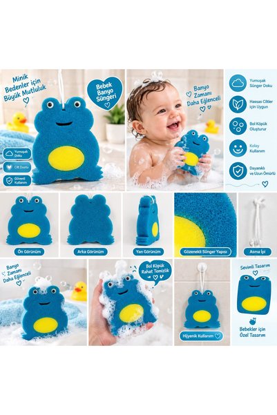 Bebek Banyo Süngeri Sevimli Kurbağa Model Yumuşak Dokulu Çocuk Yıkama Süngeri Askı İpli