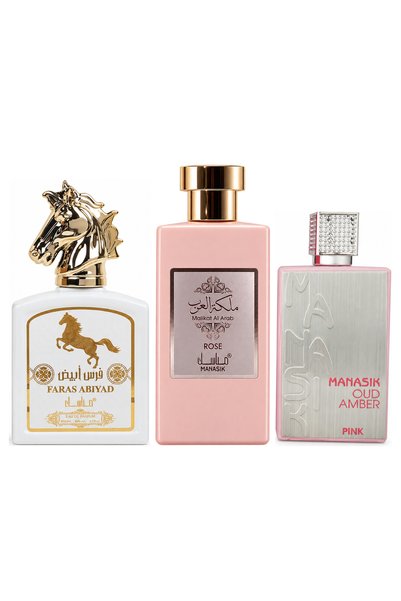 MANASIK Set 3 parfumuri Manasik, Faras Abiyad + Malikat al Arab Rose + Oud Am...