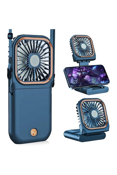 OEM Ventilator albastru 3 în 1 cu suport telefon, afișaj digital și 3 viteze,...