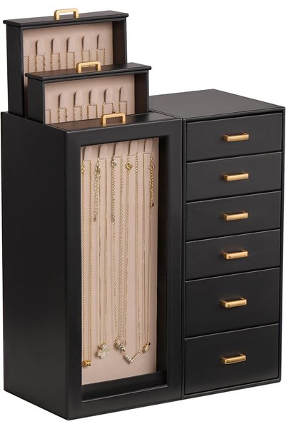 Lolalet Large Jewelry Box Organizer for Women, PU Leather Jewelry Case with N...