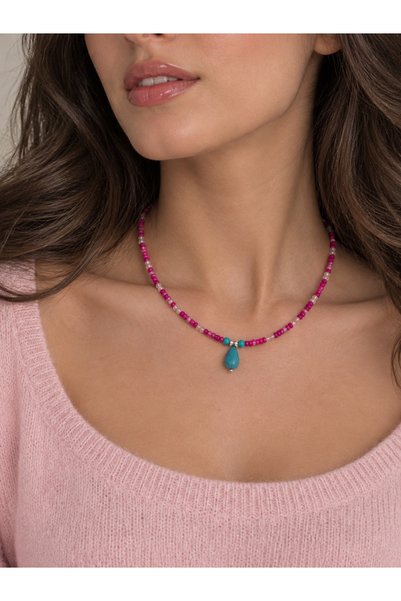 LeylanTakı Women's Pink Drop-Shaped Fashion Jewelry Gift Necklace