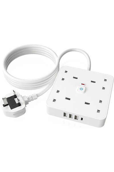 HITRENDS سلك تمديد بطول 1.8 متر مع فتحات USB، وشريط طاقة بأربعة مخارج مع 3 من...