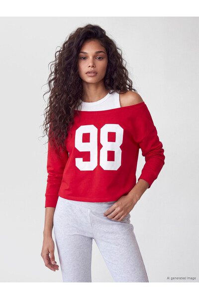 LC Waikiki Nevavm with Difference Xside Red Boat Neck Soft Touch Women's Swea...