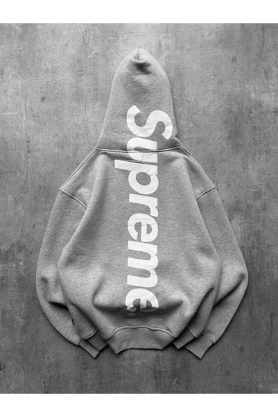nomely Unisex Sırt Baskılı Oversize 3 İplik Şardonlu Fermuarlı Kapüşonlu Hırka